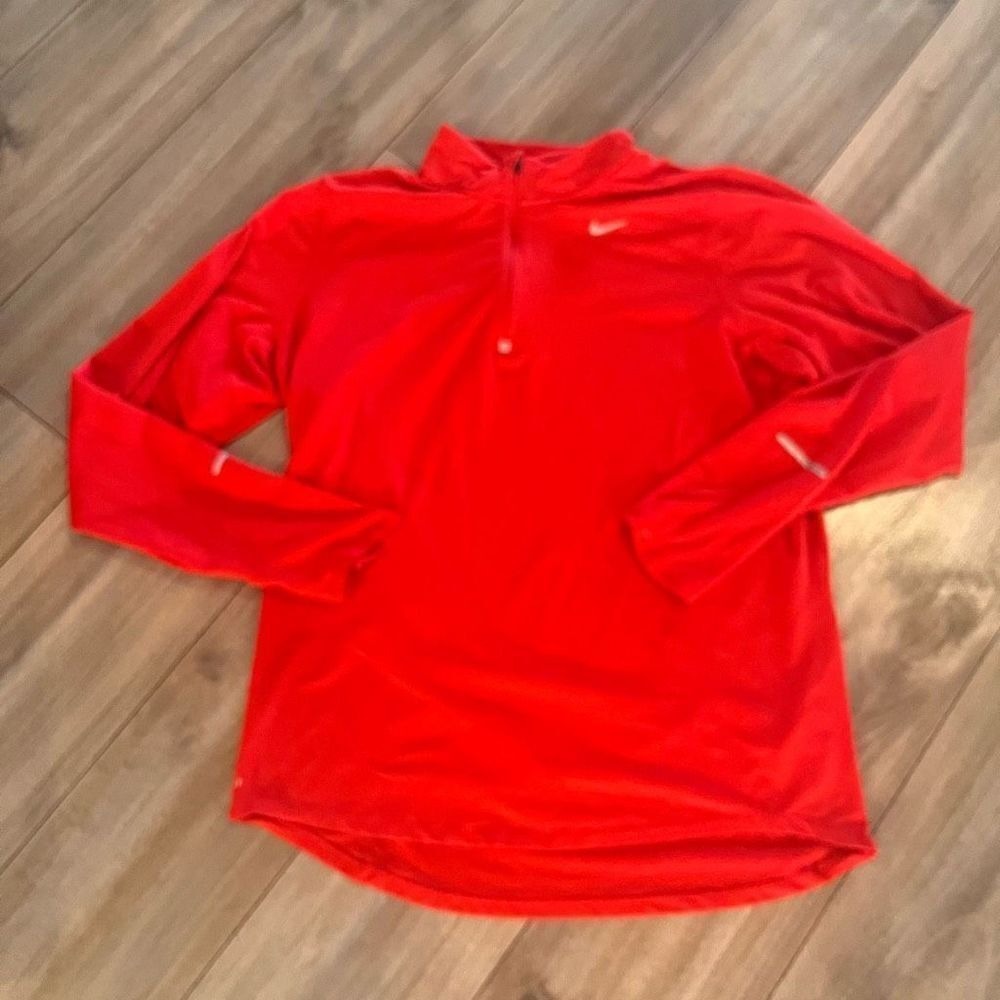 Nike Running Mens Large Red Dri-FIT Half Zip Long Sleeve Pullover Shirt